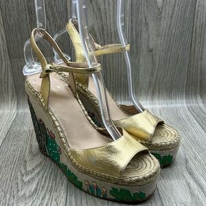 Kate Spade Gold Wedges with Cactus Design